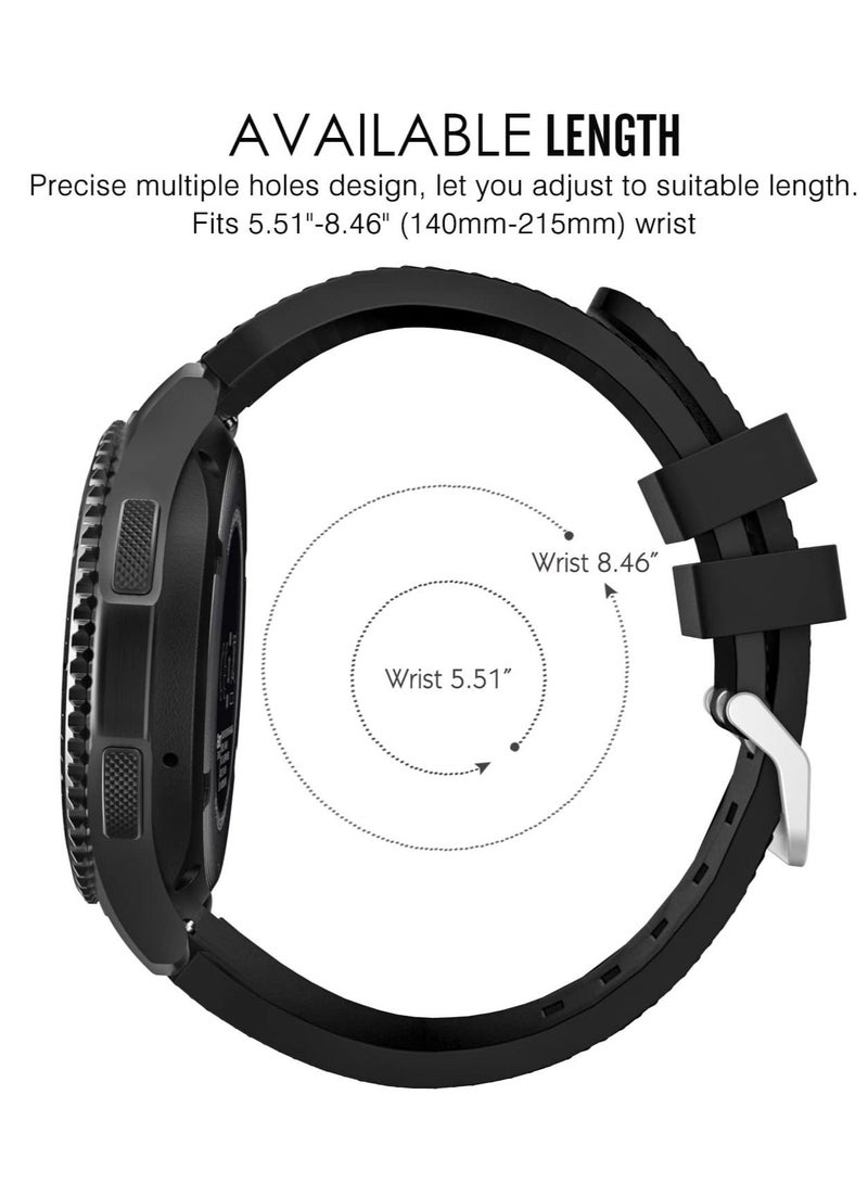 Band Compatible with Samsung Galaxy Watch 3 45mm/Gear S3 Frontier/Classic/Galaxy Watch 46mm/Huawei Watch GT2 Pro/GT 46mm/GT2 46mm/Ticwatch Pro 3, Silicone Strap Fit 22mm Band, BLACK - Image 5