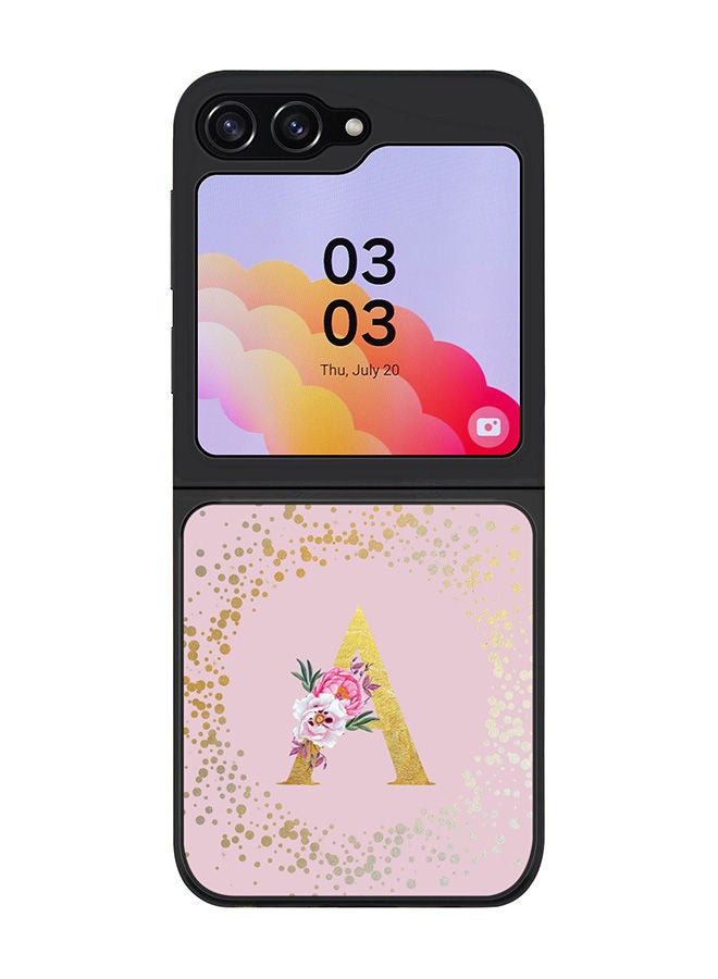 Stylizedd جراب بحافة سوداء متينة لهاتف Samsung Galaxy Z Flip5، جراب نحيف ناعم بحواف مطاطية مرنة ومضاد للسقوط مع غطاء رقيق من مادة TPU - حرف أولي أحادي مخصص بنمط زهور أبجدي - A (وردي) - Image 1