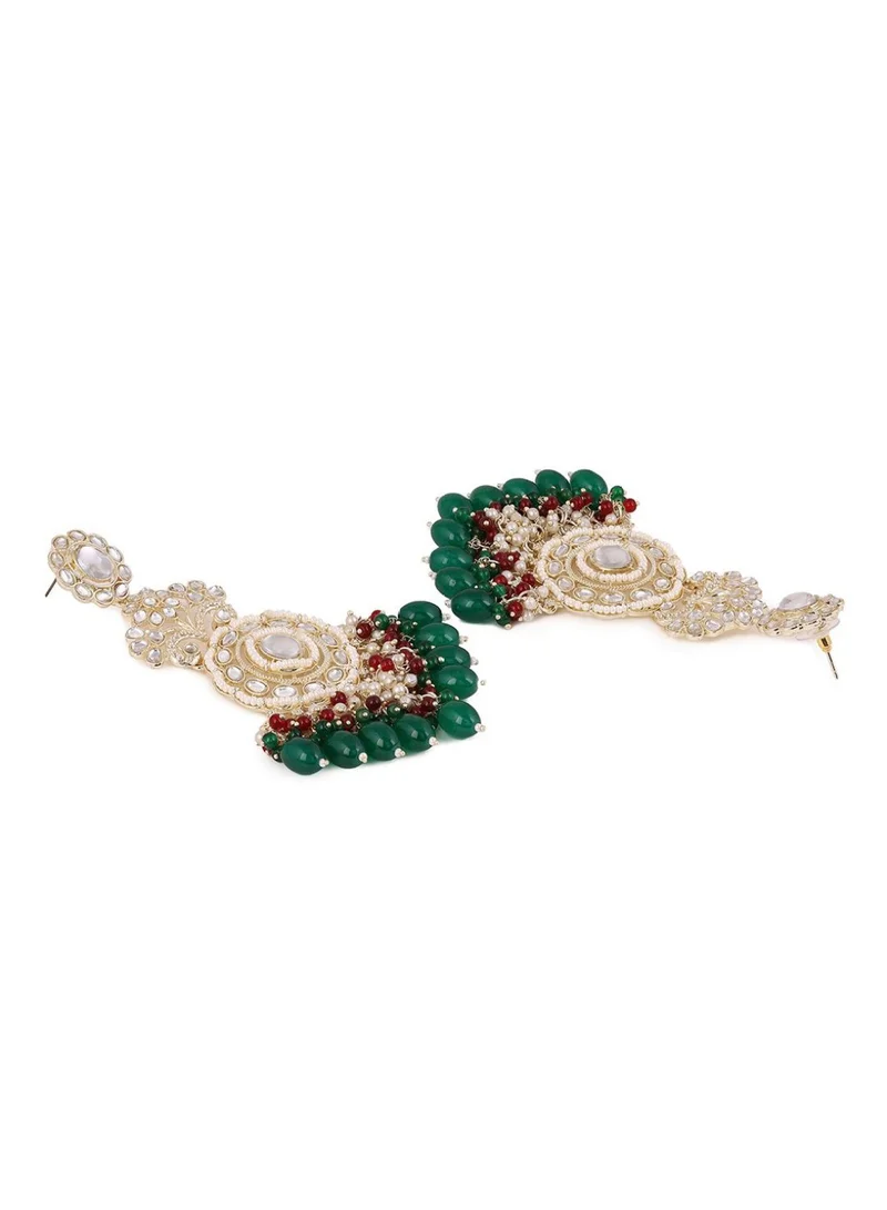 Priyaasi Kundan Stone Studded  Pearls Beaded Floral Drop Earrings