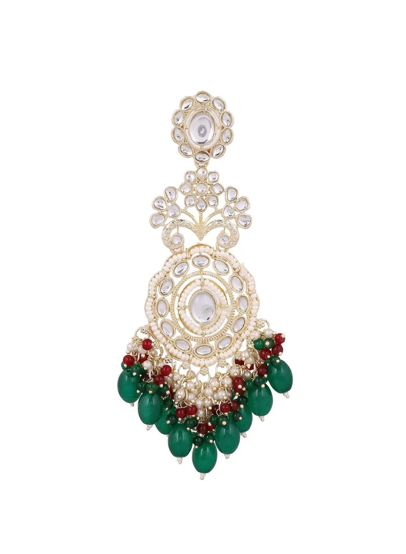 Priyaasi Kundan Stone Studded  Pearls Beaded Floral Drop Earrings