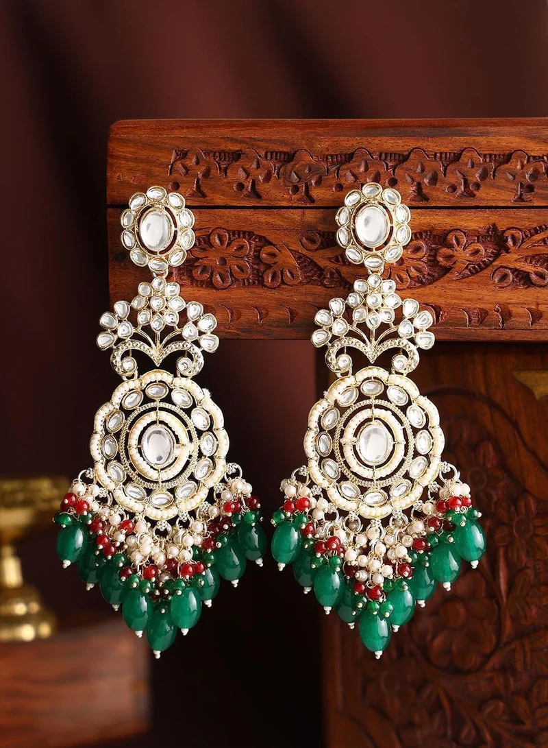 Priyaasi Kundan Stone Studded  Pearls Beaded Floral Drop Earrings
