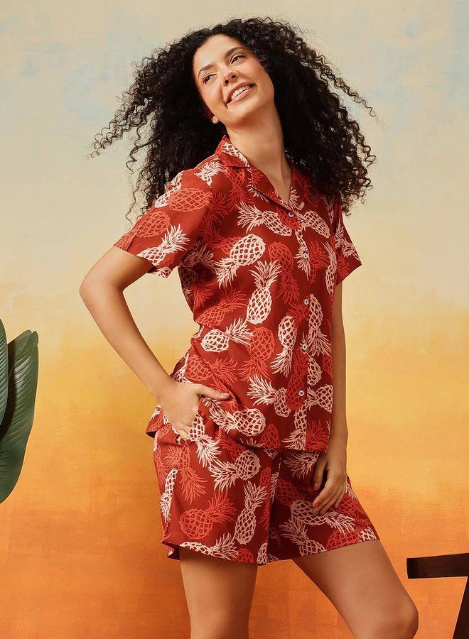 Clovia Fruit Print Button Down Shirt and Shorts Set - Image 4