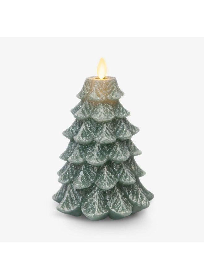 LUMINARA Luminara Christmas Tree Flameless Candle Glitter and Snow Finish Moving Flame Effect LED Candle, Timer, Remote Ready, Holiday Decoration (4.7" x 6.5", Iceberg Green)  - Image 1