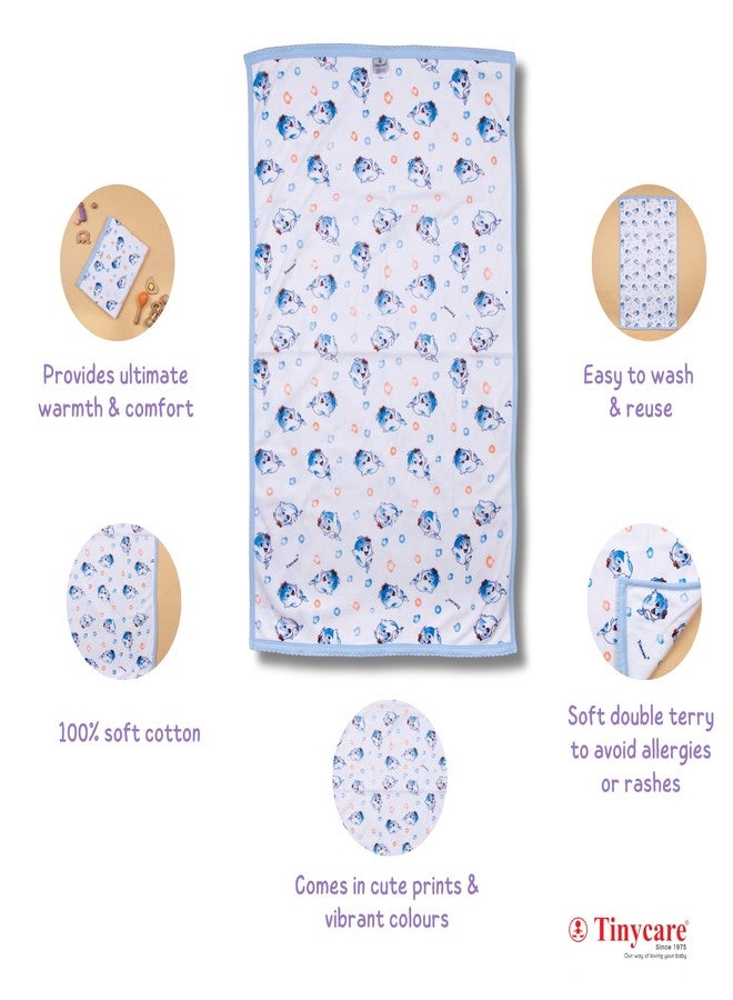 Tinycare Cotton Bath Towel for New Born Baby, Extra Soft Double Side Terry Printed Towel for Kids/Toddler/Infants 89 x 50cm, Quick Absorbent, Reusable Regular Towel (Blue- Pack of 1) 0-12 Months - Image 2