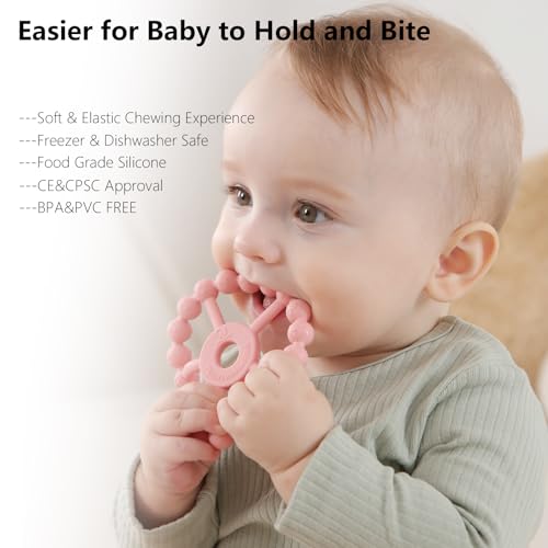Seposeve 3 Pack Ring Teether Baby Infant Toys, Baby Essentials, Silicone Teething Ring Toys for Babies 6 Months, Seposeve Toddler Teethers 6-12 Months 12-24 Months, Infant Teething Relief, Purple Pink White - Image 4