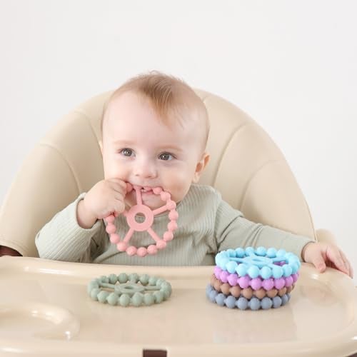 Seposeve 3 Pack Ring Teether Baby Infant Toys, Baby Essentials, Silicone Teething Ring Toys for Babies 6 Months, Seposeve Toddler Teethers 6-12 Months 12-24 Months, Infant Teething Relief, Purple Pink White - Image 2