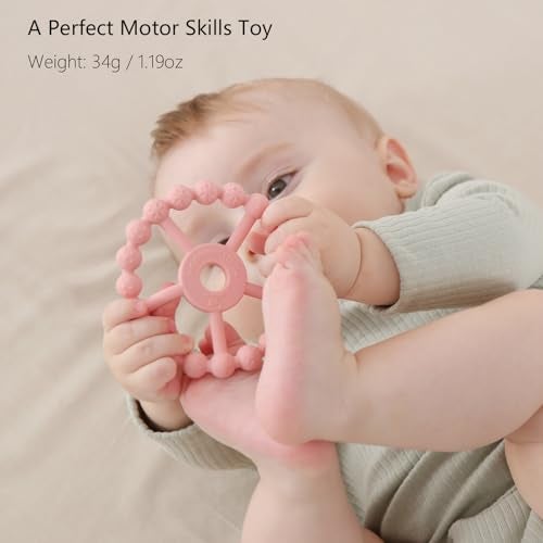 Seposeve 3 Pack Ring Teether Baby Infant Toys, Baby Essentials, Silicone Teething Ring Toys for Babies 6 Months, Seposeve Toddler Teethers 6-12 Months 12-24 Months, Infant Teething Relief, Purple Pink White - Image 5