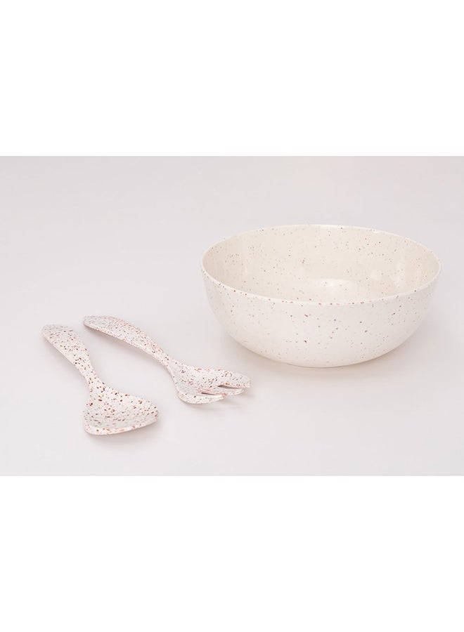 Bright Designs Bright Designs Melamine Round Serving Bowl  Set of 3 with fork and spoon  Creamy with brown  - Image 1