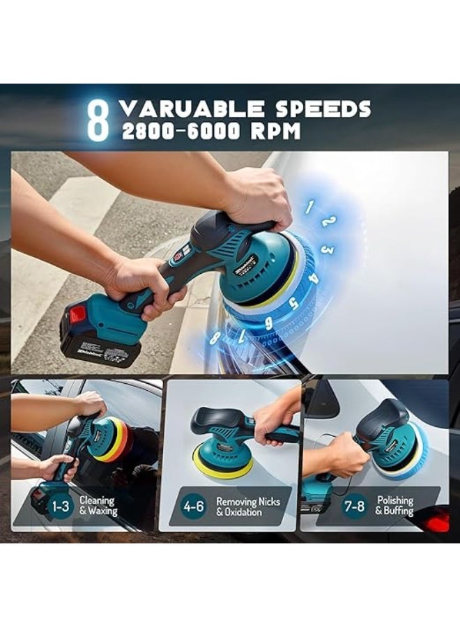 DUNISO Cordless Car Buffer Polisher Machine Kit with 1PCS 12V 2.6Ah Rechargeable Batteries, 8 Variable Speed 2800-5500RPM, Portable Polishing Waxer for Detailing/Waxing - Image 4