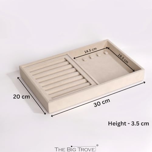 La Trove Velvet Jewelry Organizer Tray for Drawer | Ring & Chain Storage Display Holder for Earrings, Rings, Necklaces & Accessories | Wardrobe & Dresser Organizer | Cream - Image 5