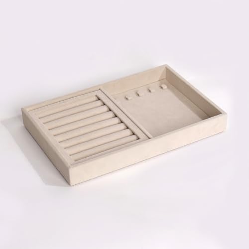 La Trove Velvet Jewelry Organizer Tray for Drawer | Ring & Chain Storage Display Holder for Earrings, Rings, Necklaces & Accessories | Wardrobe & Dresser Organizer | Cream - Image 3