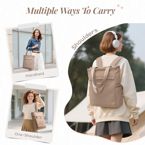 GOLF SUPAGS Convertible Laptop Backpack for Women Casual Daypack Notebook Tote Bag for Work College Travel Leisure Champagne - Image 3