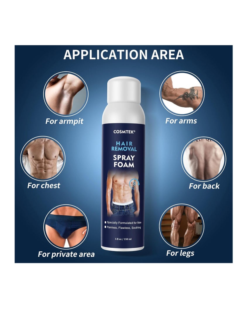 COSMTEK Hair Removal Spray Foam for Men, No Irritation Hair Removal Cream, Safe Hair Depilatory for Male underarm, Chest, Back, Legs, Suitable For All Skin Types - Image 2