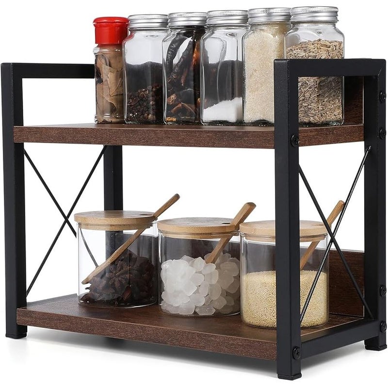 Double Tier Countertop Spice Rack with Tray Carbon Black Kitchen Storage Organizer - Image 1