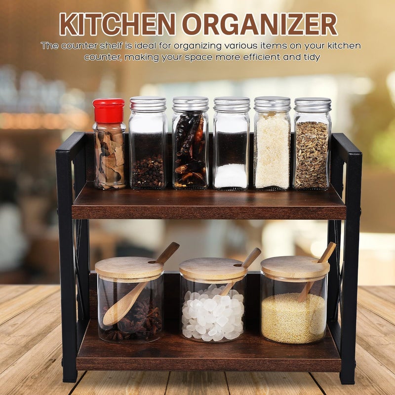 Double Tier Countertop Spice Rack with Tray Carbon Black Kitchen Storage Organizer - Image 4