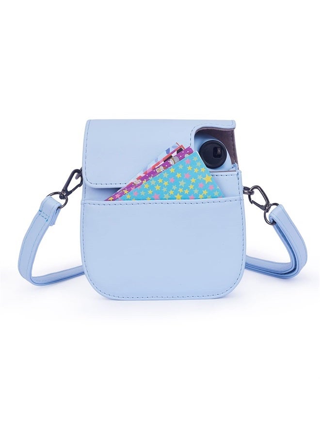 Phetium حافظة كاميرا ميني 12 الفورية الواقية متوافقة مع Instax Mini 12 11، حقيبة جلد PU مع جيب وحزام كتف قابل للتعديل (أزرق باهت) - Image 5