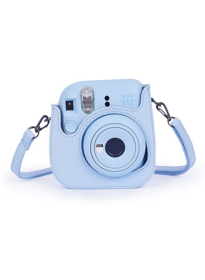 Phetium حافظة كاميرا ميني 12 الفورية الواقية متوافقة مع Instax Mini 12 11، حقيبة جلد PU مع جيب وحزام كتف قابل للتعديل (أزرق باهت) - Image 4