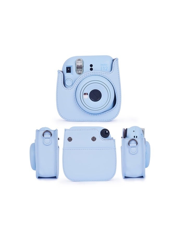 Phetium حافظة كاميرا ميني 12 الفورية الواقية متوافقة مع Instax Mini 12 11، حقيبة جلد PU مع جيب وحزام كتف قابل للتعديل (أزرق باهت) - Image 2