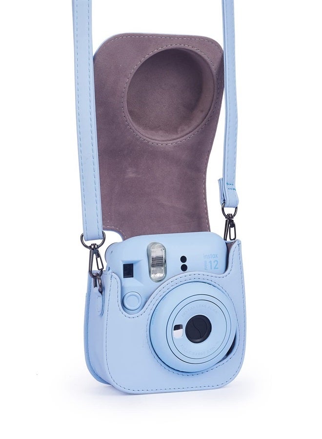 Phetium حافظة كاميرا ميني 12 الفورية الواقية متوافقة مع Instax Mini 12 11، حقيبة جلد PU مع جيب وحزام كتف قابل للتعديل (أزرق باهت) - Image 3