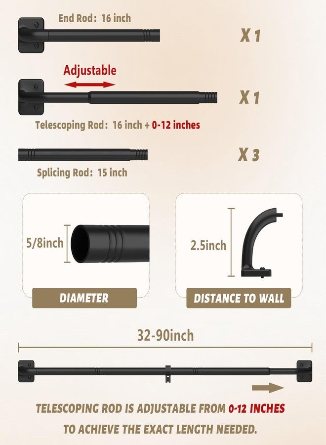 UIOSANRT Curtain Rods for Windows 48 to 84 inch, 5/8" Diameter Black Curtain Rod Ceiling Mount, Warp Around Long Curtain Rod for Bedroom Living Room - Image 5