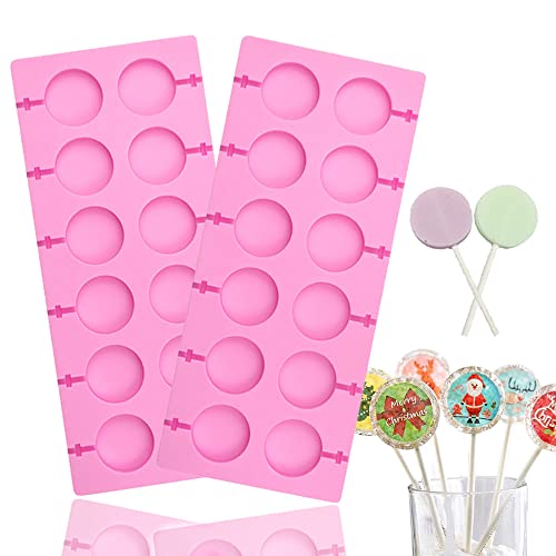 QUDUME Silicone Lollipop Molds,2 Pack 12-Capacity Round Chocolate Hard Candy Molds Nonstick Sucker Molds for Halloween Christmas Parties - Image 1