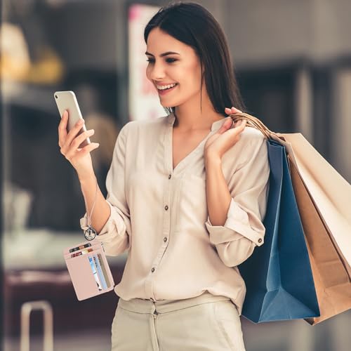 SEAVILIA محفظة صغيرة للنساء من SEAVILIA، محفظة رفيعة مع سلسلة مفاتيح، حافظة بطاقات ائتمان مع جيب بسحاب، نافذة هوية (وردي) - Image 4