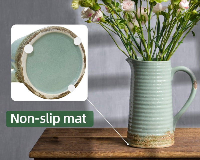 Quoowiit Ceramic Rustic Vase with Handle, Green Distressed Decorative Farmhouse Pitcher Vase for Home Decor Living Room Bedroom Kitchen Office Shelf Decor Centerpiece Table Decoration - Image 4
