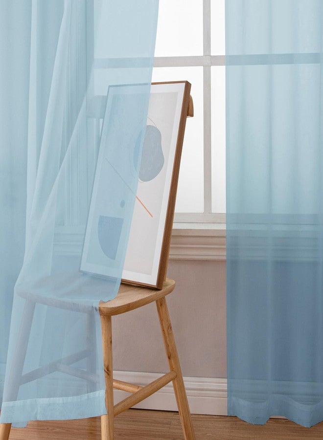 Simplebrand Sky Blue Sheer Curtains 63 Inch Length 2 Panels, Rod Pocket Solid Color Window Sheer Curtain Panels, Elegant Curtains & Drapes for Living Room, Bedroom 2 Panels (42" W x 63" L) - Image 4
