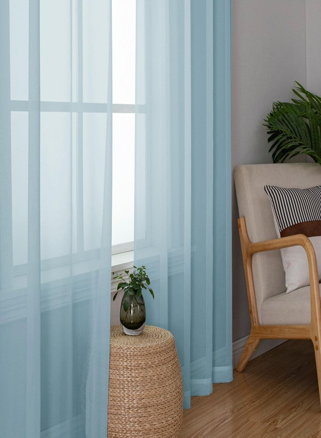 Simplebrand Sky Blue Sheer Curtains 63 Inch Length 2 Panels, Rod Pocket Solid Color Window Sheer Curtain Panels, Elegant Curtains & Drapes for Living Room, Bedroom 2 Panels (42" W x 63" L) - Image 5