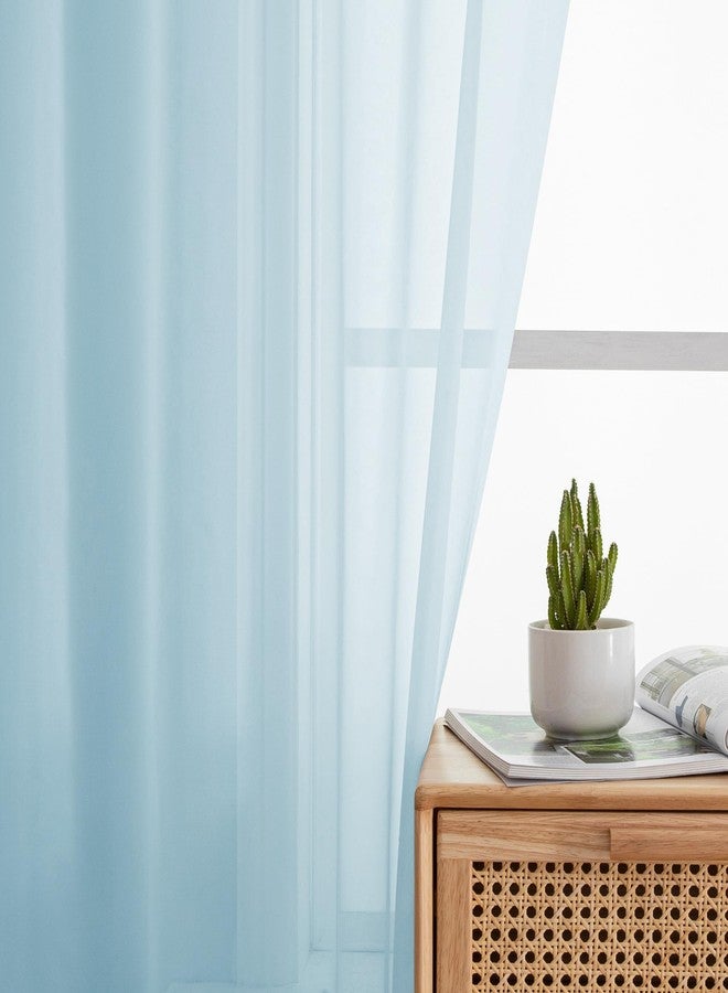 Simplebrand Sky Blue Sheer Curtains 63 Inch Length 2 Panels, Rod Pocket Solid Color Window Sheer Curtain Panels, Elegant Curtains & Drapes for Living Room, Bedroom 2 Panels (42" W x 63" L) - Image 3