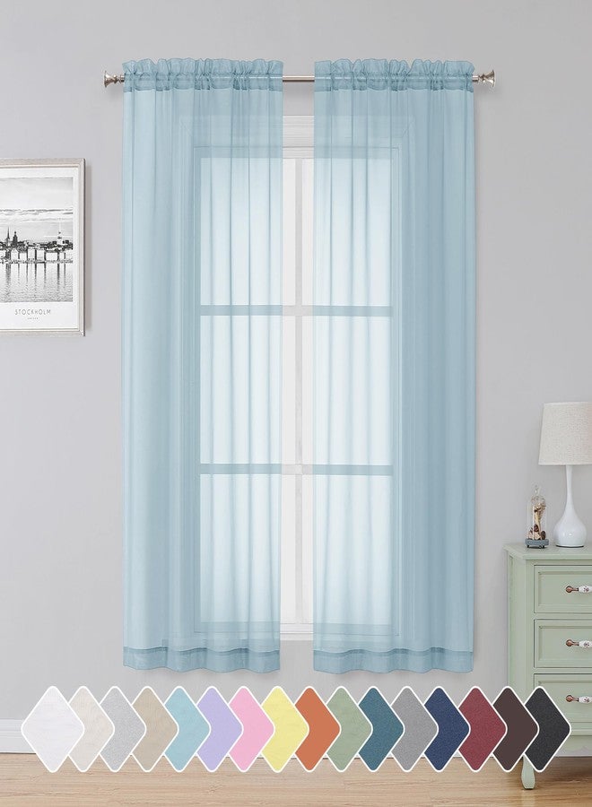 Simplebrand Sky Blue Sheer Curtains 63 Inch Length 2 Panels, Rod Pocket Solid Color Window Sheer Curtain Panels, Elegant Curtains & Drapes for Living Room, Bedroom 2 Panels (42" W x 63" L) - Image 1