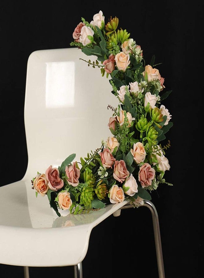 بيستويارد إكليل زهور على شكل نصف قمر من بيستويارد، 16 بوصة، مصنوع من ورود صناعية، يُعلق على الحائط، مناسب لتزيين المنزل وحفلات الزفاف والمهرجانات، للاستخدام الداخلي والخارجي - Image 2