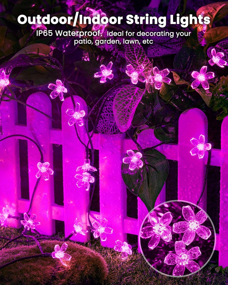 Brightown 60 LED Solar String Lights Flower Outdoor Waterproof Fairy Lights for Garden Yard Fence Patio Christmas Tree Wedding Party Decor, Pink - Image 2