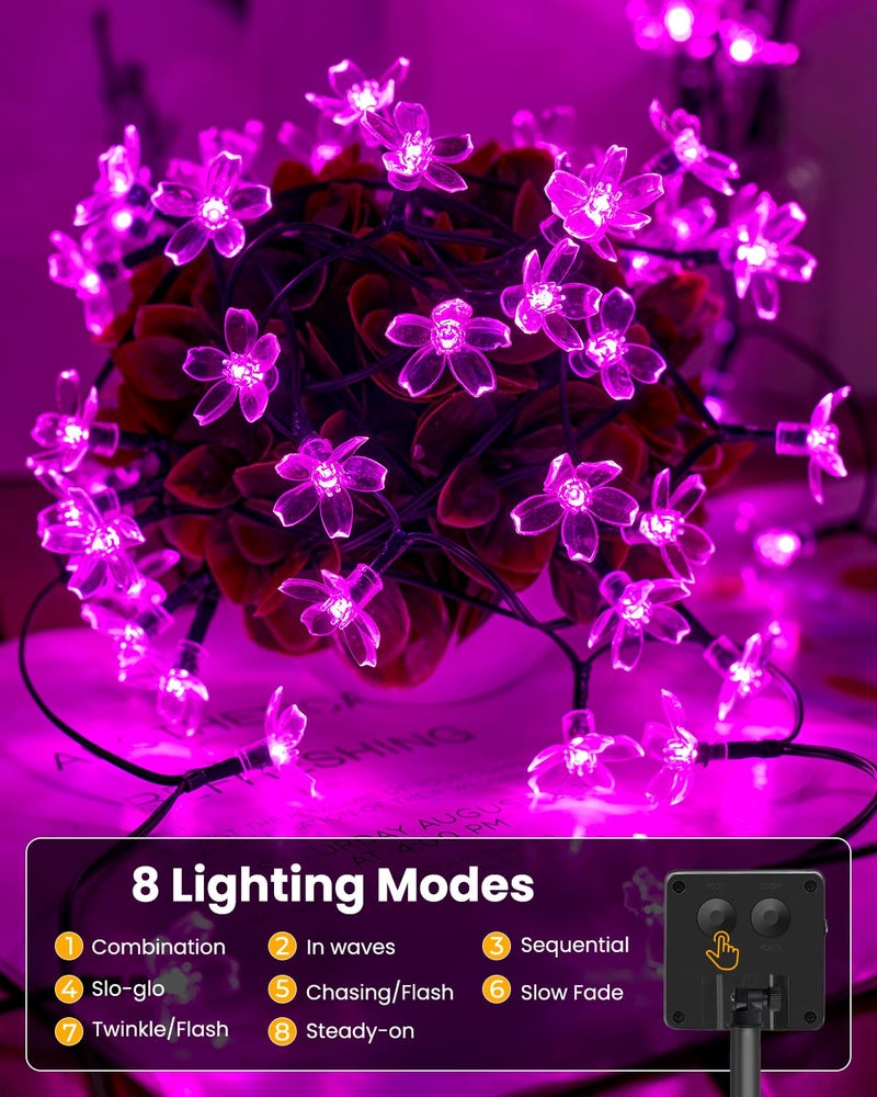 Brightown 60 LED Solar String Lights Flower Outdoor Waterproof Fairy Lights for Garden Yard Fence Patio Christmas Tree Wedding Party Decor, Pink - Image 4