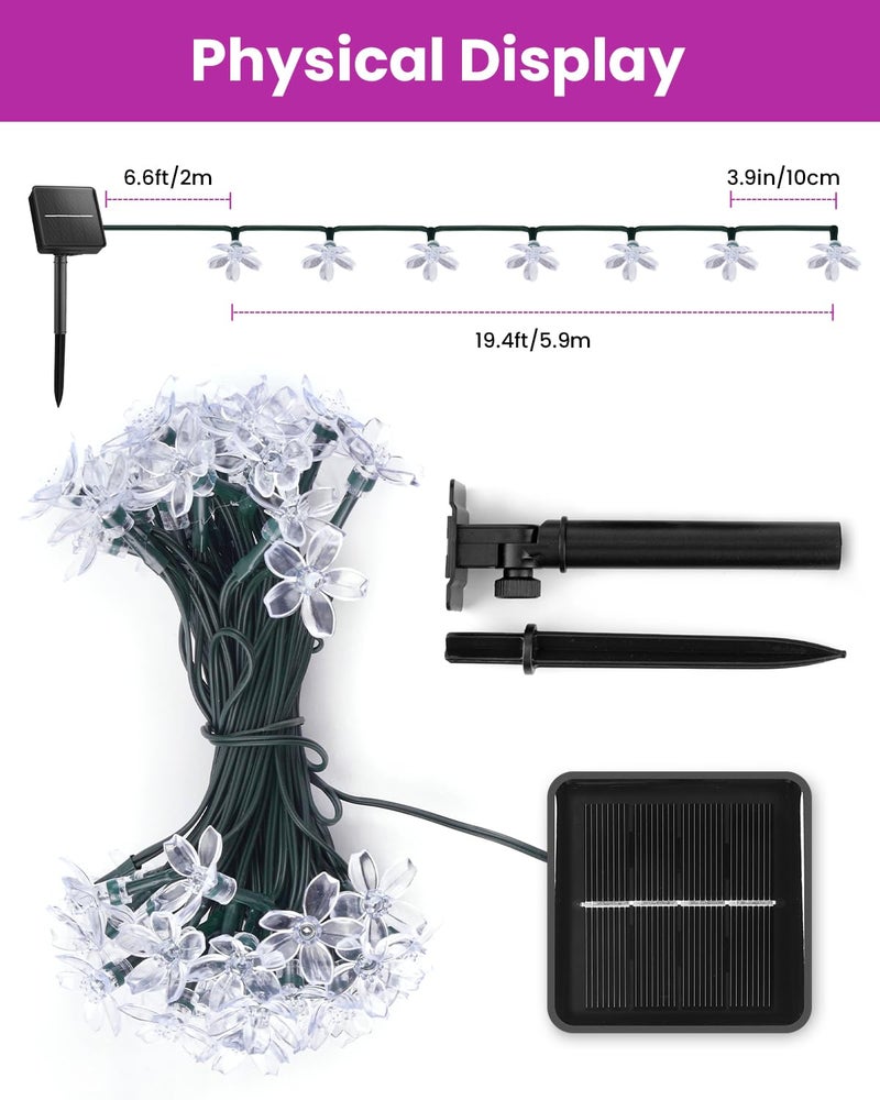 Brightown 60 LED Solar String Lights Flower Outdoor Waterproof Fairy Lights for Garden Yard Fence Patio Christmas Tree Wedding Party Decor, Pink - Image 3