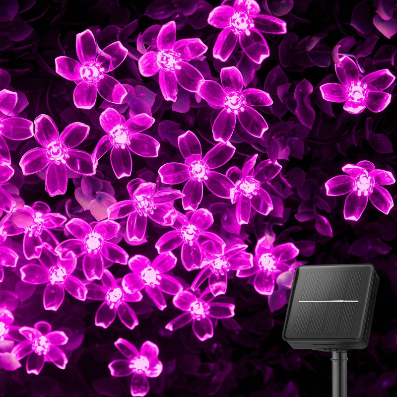 Brightown 60 LED Solar String Lights Flower Outdoor Waterproof Fairy Lights for Garden Yard Fence Patio Christmas Tree Wedding Party Decor, Pink - Image 1