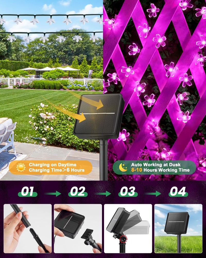 Brightown 60 LED Solar String Lights Flower Outdoor Waterproof Fairy Lights for Garden Yard Fence Patio Christmas Tree Wedding Party Decor, Pink - Image 5
