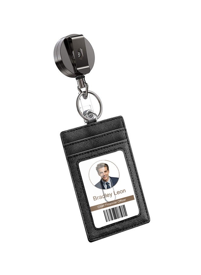 BestBuy Leather ID Badge Holder Adjustable Retractable Lanyards for Offices, Staff, Employees, Students, Black  - Image 1