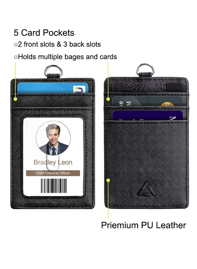 BestBuy Leather ID Badge Holder Adjustable Retractable Lanyards for Offices, Staff, Employees, Students, Black  - Image 3