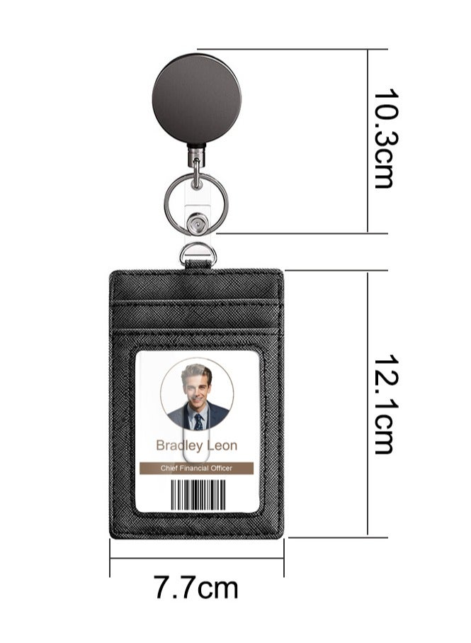 BestBuy Leather ID Badge Holder Adjustable Retractable Lanyards for Offices, Staff, Employees, Students, Black  - Image 2