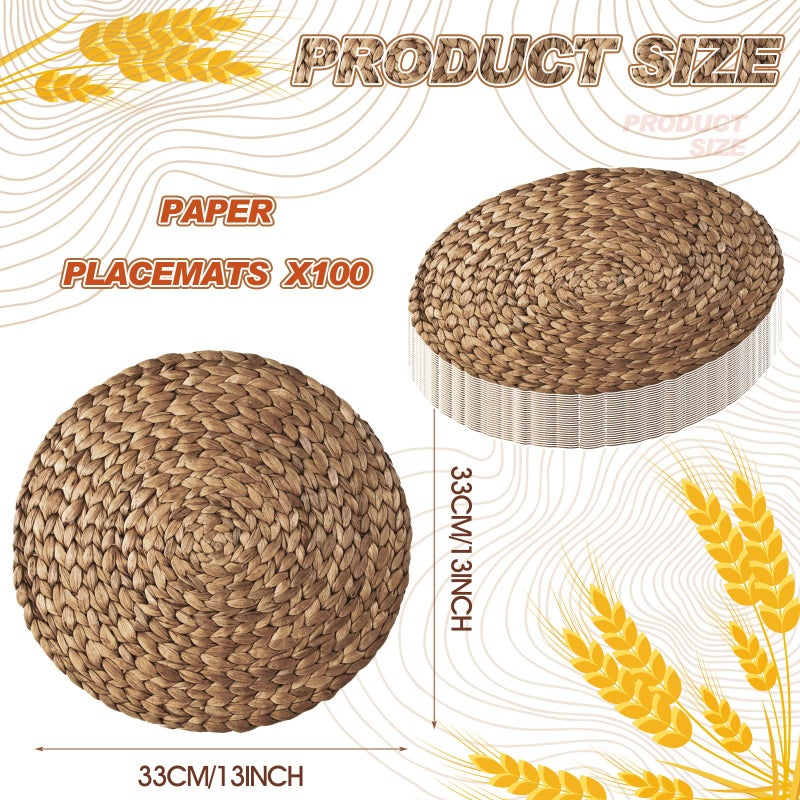 Sinmoe 100 Pack Disposable Paper Placemats Bulk 13 Inch Paper Charger Place Mat Party Charger Plates Table Place Mats for Dinner Wedding Birthday Baby Shower Spring Dining Tableware(Woven) - Image 4