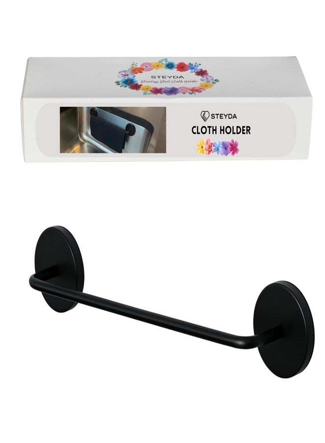 STEYDA Black Steel Dish Cloth Rail for Kitchen, Towel Holder for All Types of Sinks and Flat Smooth Surfaces - Image 1
