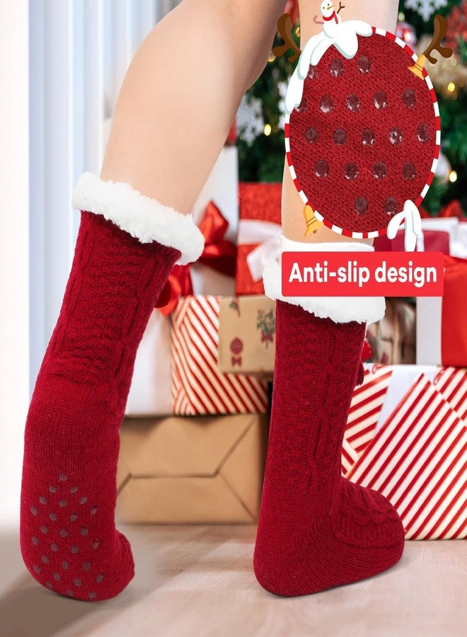 Lonfliness جوارب لونفلنس الناعمة والمريحة، 3 أزواج، للنساء، جوارب دافئة وناعمة، جوارب شتوية لطيفة مزودة بمقابض، متوفرة باللون الأحمر والأسود والرمادي، جوارب ناعمة ومريحة مناسبة لعيد الميلاد، للنساء والفتيات المراهقات - Image 5