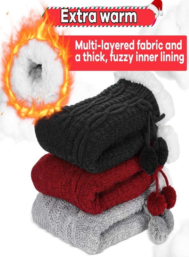 Lonfliness جوارب لونفلنس الناعمة والمريحة، 3 أزواج، للنساء، جوارب دافئة وناعمة، جوارب شتوية لطيفة مزودة بمقابض، متوفرة باللون الأحمر والأسود والرمادي، جوارب ناعمة ومريحة مناسبة لعيد الميلاد، للنساء والفتيات المراهقات - Image 3