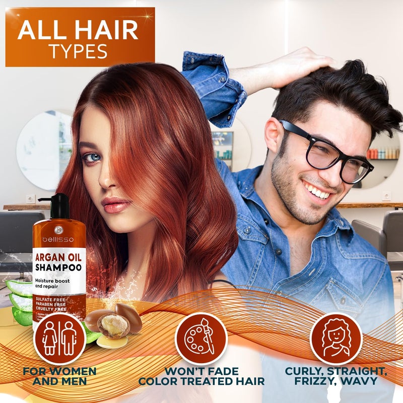 BELLISSO Argan Oil Shampoo - Sulfate Free with No Parabens - Moroccan Botanicals for Women and Men - Professional Moisturizing, Anti Frizz, Hydrating Solution for Dry, Wavy, Curly and Color Treated Hair - Image 5