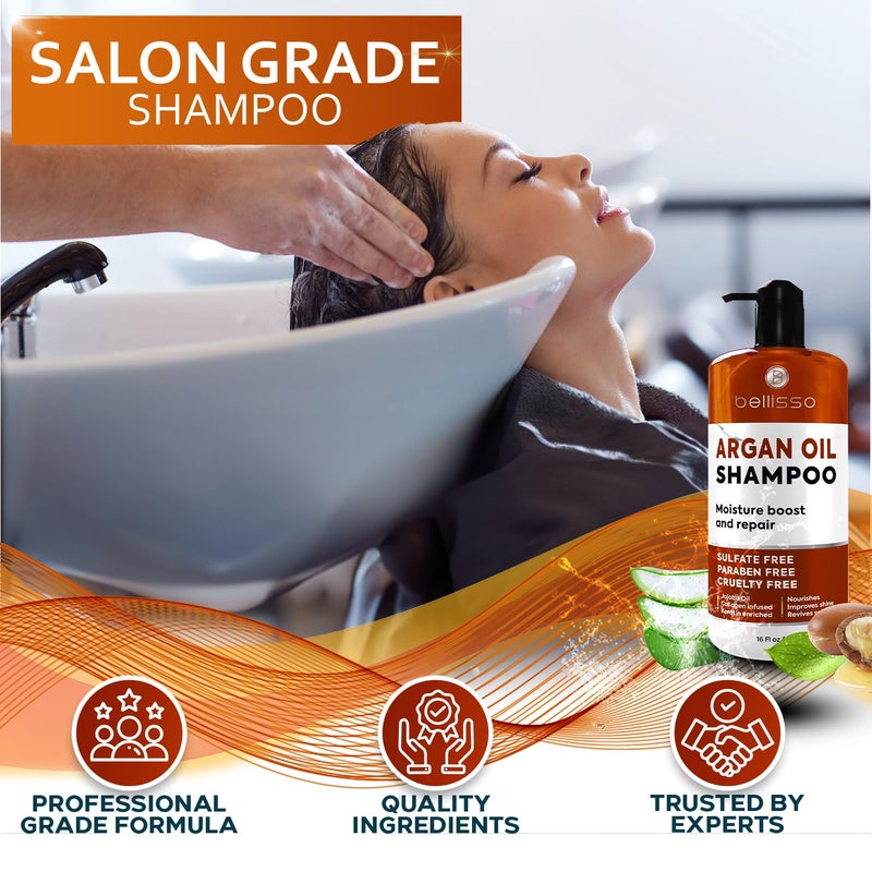 BELLISSO Argan Oil Shampoo - Sulfate Free with No Parabens - Moroccan Botanicals for Women and Men - Professional Moisturizing, Anti Frizz, Hydrating Solution for Dry, Wavy, Curly and Color Treated Hair - Image 4
