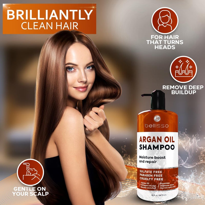 BELLISSO Argan Oil Shampoo - Sulfate Free with No Parabens - Moroccan Botanicals for Women and Men - Professional Moisturizing, Anti Frizz, Hydrating Solution for Dry, Wavy, Curly and Color Treated Hair - Image 3