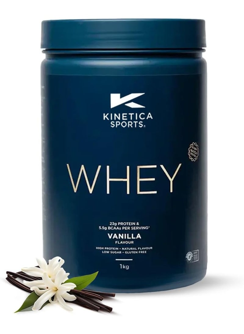 Kinetica Protein Powder Vanilla 1kg, 23g Protein per Serving, 33 Servings, Whey Protein from EU Grass-Fed Cows, Excellent Mixability and Taste