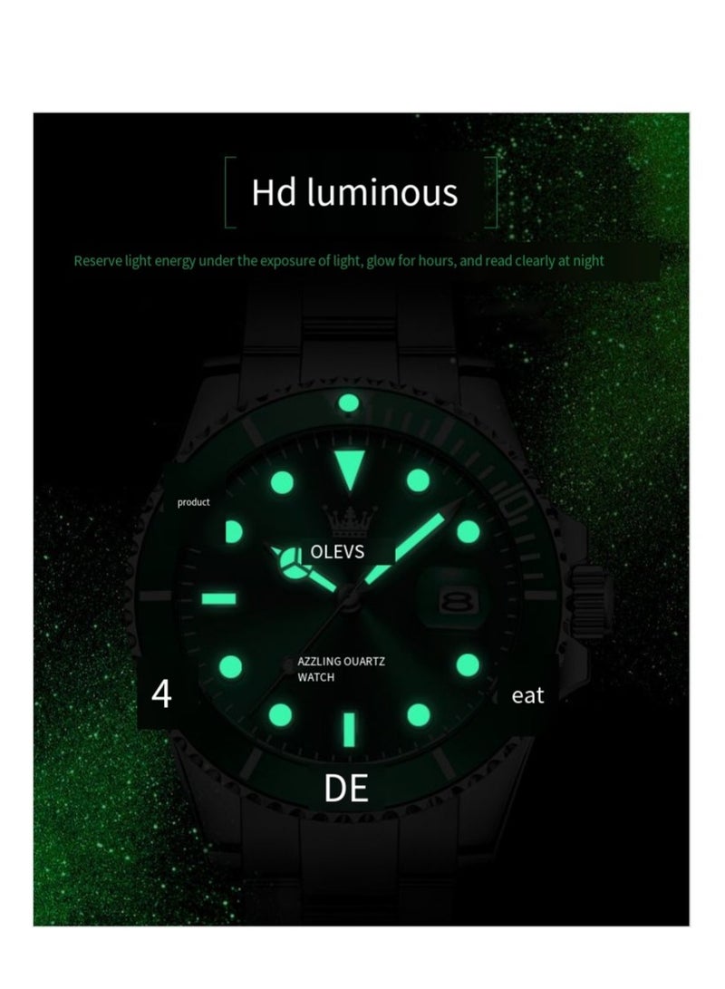 أوليفز ساعة OLEVS للرجال من الفولاذ المقاوم للصدأ الماسية كوارتز للأعمال مقاومة للماء ومضيئة كاجوال فاخرة - Image 4
