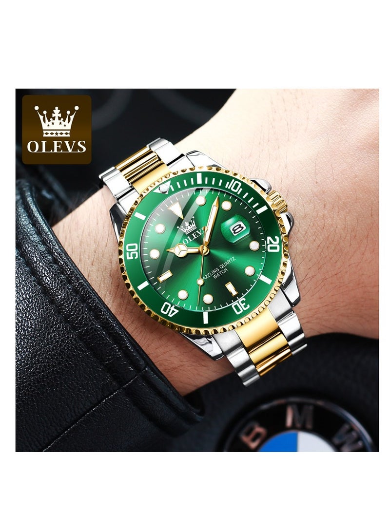 أوليفز ساعة OLEVS للرجال من الفولاذ المقاوم للصدأ الماسية كوارتز للأعمال مقاومة للماء ومضيئة كاجوال فاخرة - Image 1